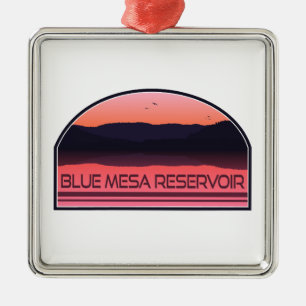 Ornement Carré Argenté Blue Mesa Réservoir Colorado Red Sunrise