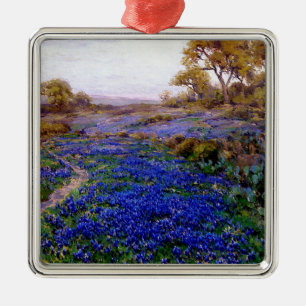 Ornement Carré Argenté Bluebonnets à Twilight, au nord de San Antonio