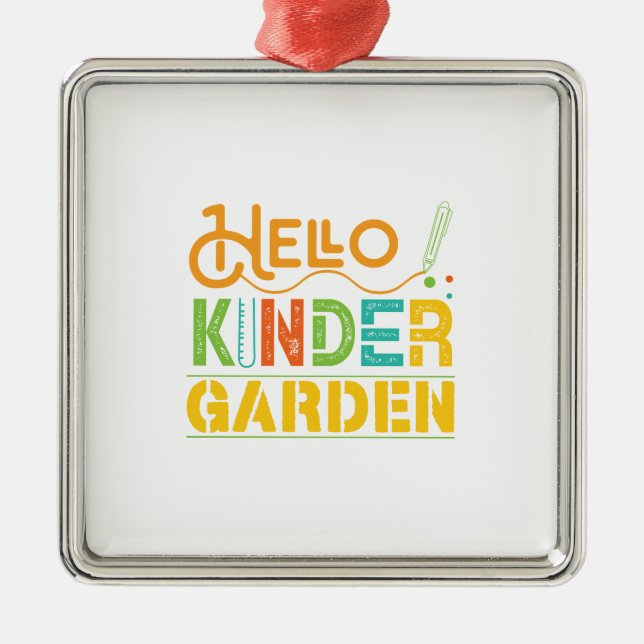 Ornement Carré Argenté Bonjour Enseignant de jardin Kinder (Devant)
