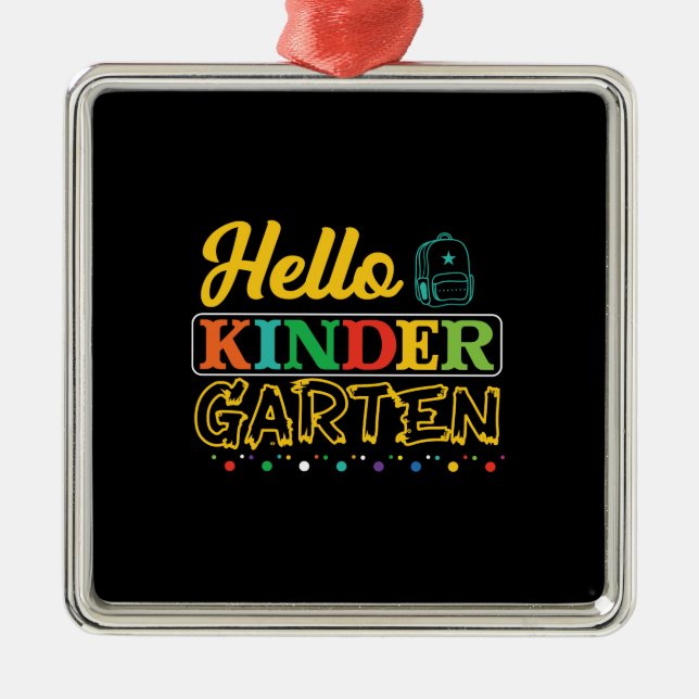 Ornement Carré Argenté Bonjour Kinder Garten (Devant)