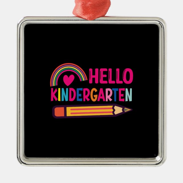 Ornement Carré Argenté Bonjour maternelle (Devant)