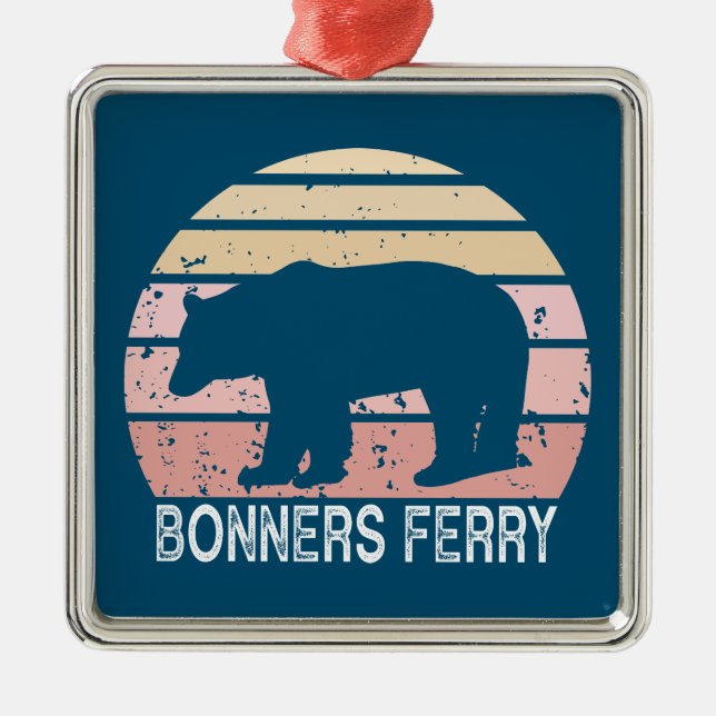 Ornement Carré Argenté Bonners Ferry Idaho Retro Bear (Devant)
