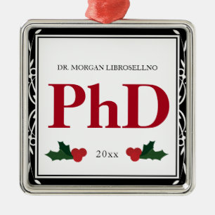 Ornement Carré Argenté Bordure Noir Blanc Rouge Holly Nom Année PhD