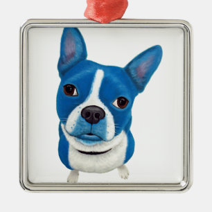 Ornement Carré Argenté Boston bleu Terrier