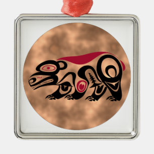 Ornement Carré Argenté Bouclier indien Native American Shield