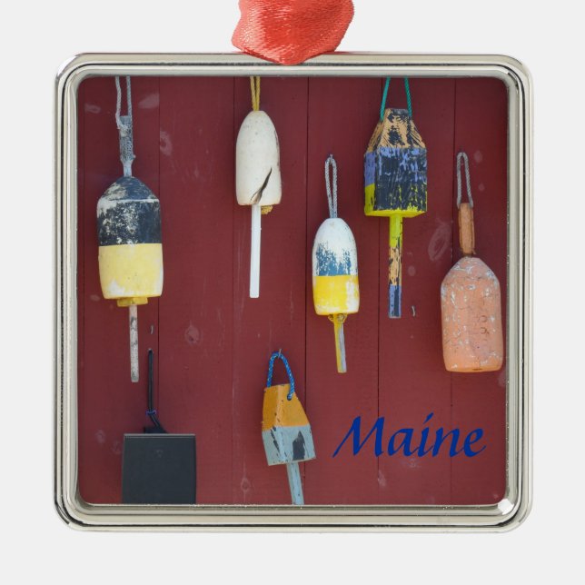 Ornement Carré Argenté Bouées de pêche - Maine (Devant)