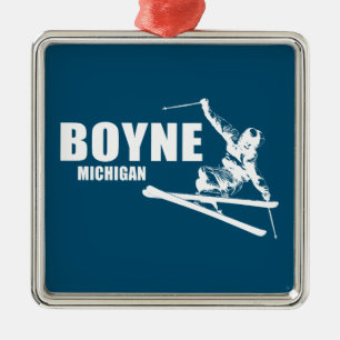 Ornement Carré Argenté Boyne Mountain Resort Michigan Skier