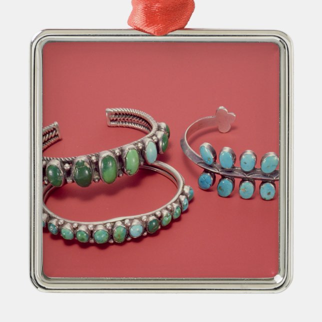 Ornement Carré Argenté Bracelets de Navajo (Devant)