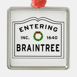 Ornement Carré Argenté Braintree, MA Holiday Wreath Metal Orament