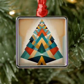 Ornement Carré Argenté Branches de triangle de Noël géométrique Art Déco