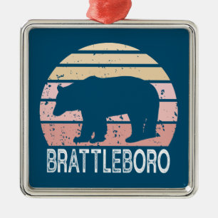 Ornement Carré Argenté Brattleboro Vermont Retro Bear