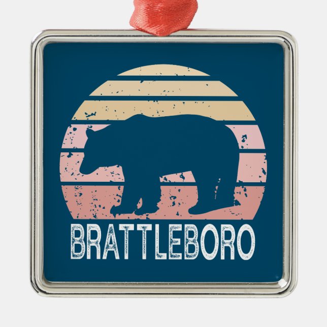 Ornement Carré Argenté Brattleboro Vermont Retro Bear (Devant)