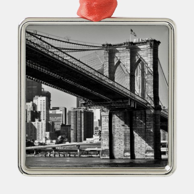 Ornement Carré Argenté Brooklyn Bridge New York City (Devant)