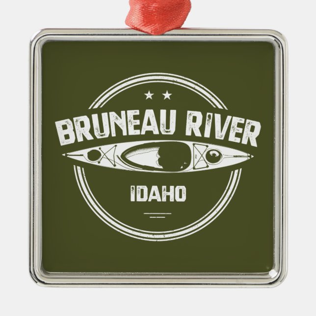 Ornement Carré Argenté Bruneau River Idaho Kayak (Devant)