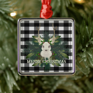 Ornement Carré Argenté Buffalo Plaid Festin Reindeer Noël