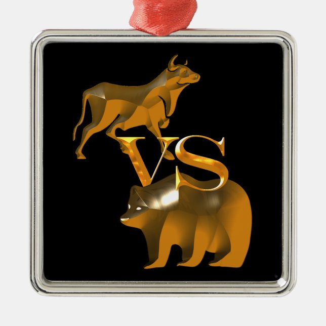 Ornement Carré Argenté Bull Market Vs Bear Market (Devant)