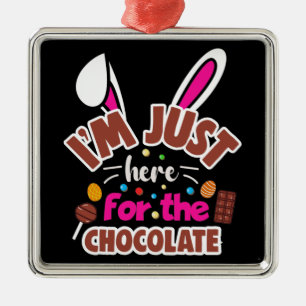 Ornement Carré Argenté Bunny de Pâques Je suis juste ici pour le chocolat