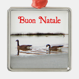 Ornement Carré Argenté Buon Natale - Honkers - Oies du Canada