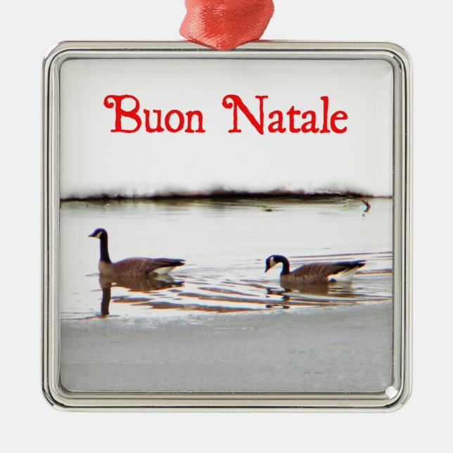 Ornement Carré Argenté Buon Natale - Honkers - Oies du Canada (Devant)