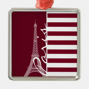 Ornement Carré Argenté Burgundy Stripes, Tour Eiffel