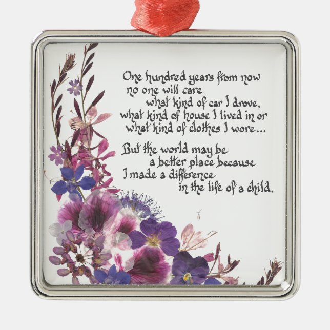 Ornement Carré Argenté Cadeau d'appréciation de professeur (Devant)