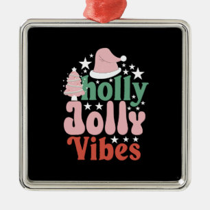 Ornement Carré Argenté Cadeau de Noël Holly Jolly Vibes