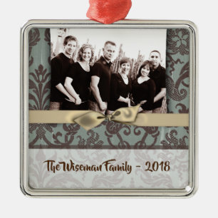 Ornement Carré Argenté Cadeau de Noël personnalisé Damask Winte PHOTO