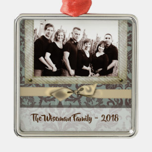 Ornement Carré Argenté Cadeau de Noël personnalisé Damask Winte PHOTO
