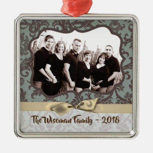 Ornement Carré Argenté Cadeau de Noël personnalisé Damask Winte PHOTO