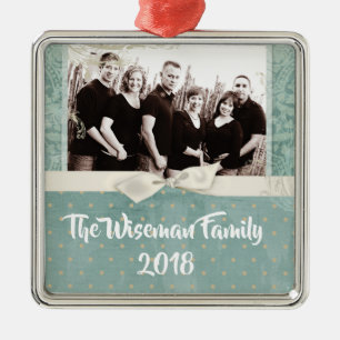 Ornement Carré Argenté Cadeau de Noël personnalisé Damask Winte PHOTO