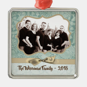 Ornement Carré Argenté Cadeau de Noël personnalisé Damask Winte PHOTO