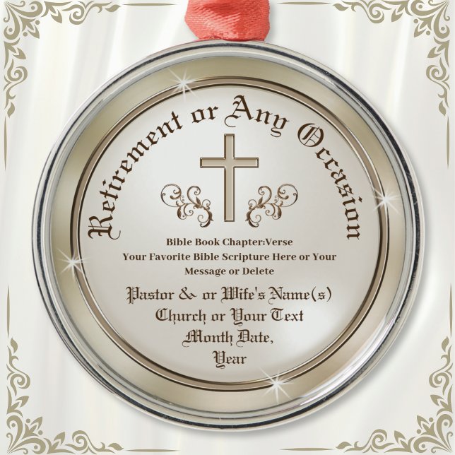 Ornement Carré Argenté Cadeau de retraite pour Pasteur et Femme, Personna (Pastor retirement gift ideas. Christian ornament for pastors. Personalized, small retirement gift.)