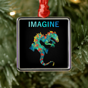 Ornement Carré Argenté Cadeau De Tattoo Du Dragon De Imaginaire Rétro Po