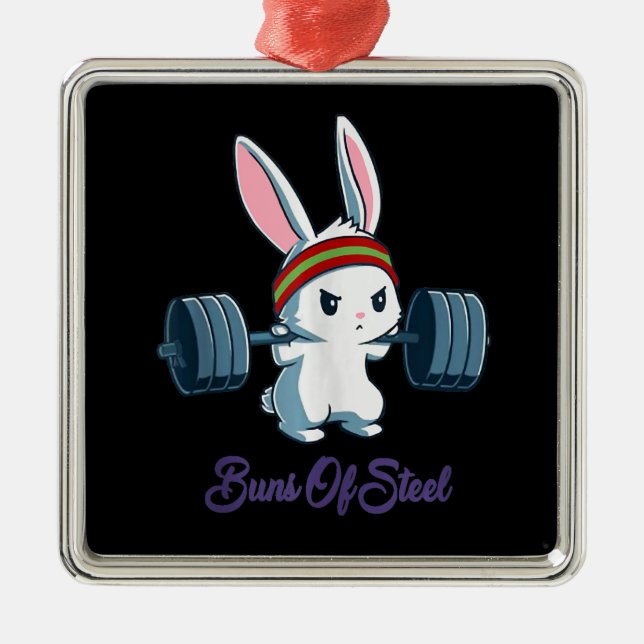 Ornement Carré Argenté Cadeau lapin | Entraînement De Gym Lover Rabbit (Devant)