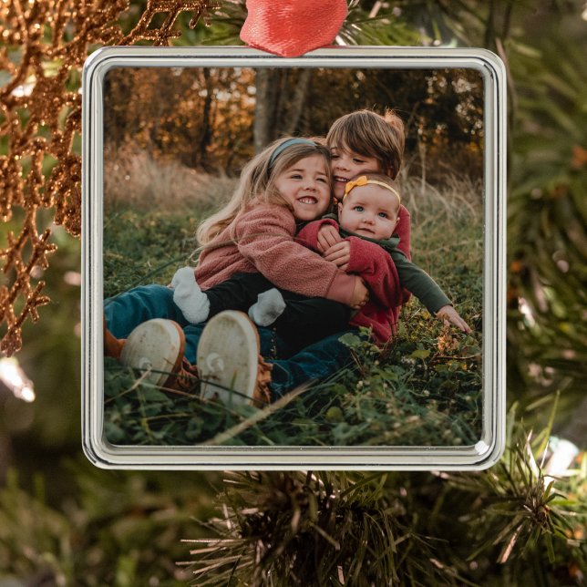 Ornement Carré Argenté Cadeau pour grand-mère | Petits enfants Noël photo (Grandkids Photo Christmas Ornament)