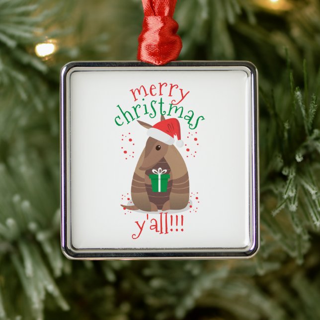 Ornement Carré Argenté Cadeaux père Noël Armadillo Texas (Arbre)