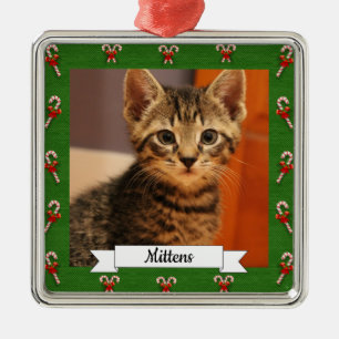 Ornement Carré Argenté Cadre vert sucre de canne Kitty personnalisable