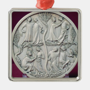 Ornement Carré Argenté Caisse de miroir dépeignant les scènes courtoise