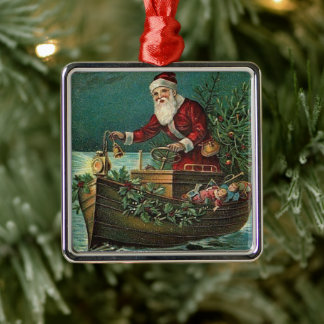 Ornement Carré Argenté Cajun Père Noël