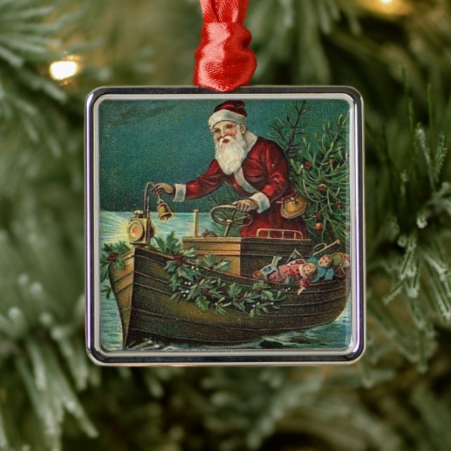 Ornement Carré Argenté Cajun Père Noël (Arbre)