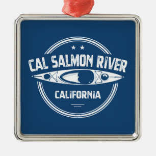 Ornement Carré Argenté Cal Saumon River Californie Kayak