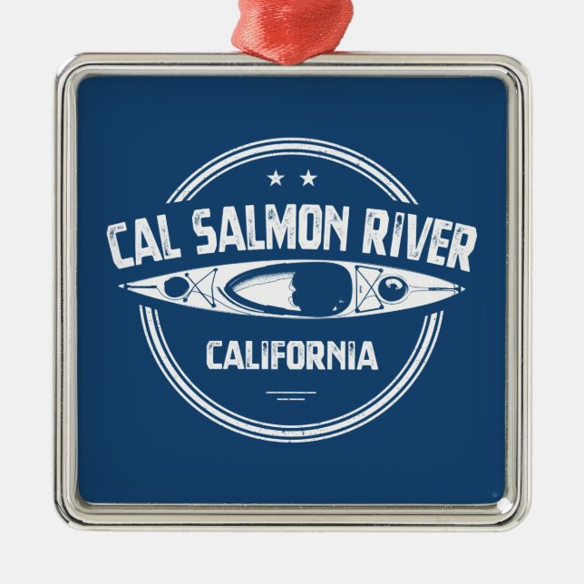 Ornement Carré Argenté Cal Saumon River Californie Kayak (Devant)