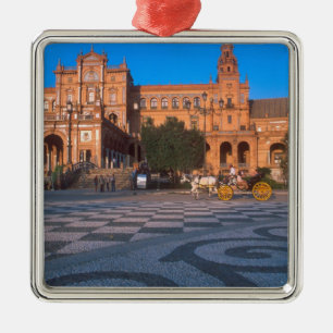 Ornement Carré Argenté Calèche dans la Plaza de Espana à