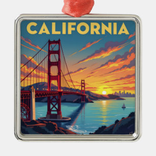 Ornement Carré Argenté California Keepsake Le pont Golden Gate