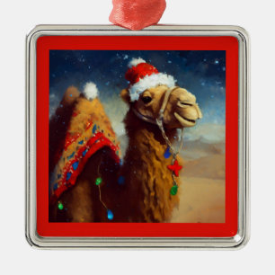 Ornement Carré Argenté Camel de Noël 3