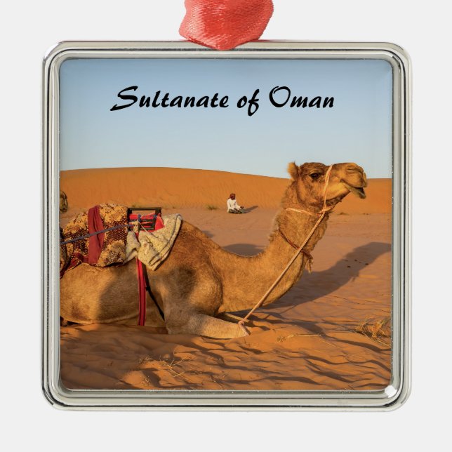 Ornement Carré Argenté Camels dans le désert d'Oman (Devant)