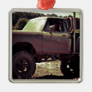 Ornement Carré Argenté Camion de Mudbogging 4x4