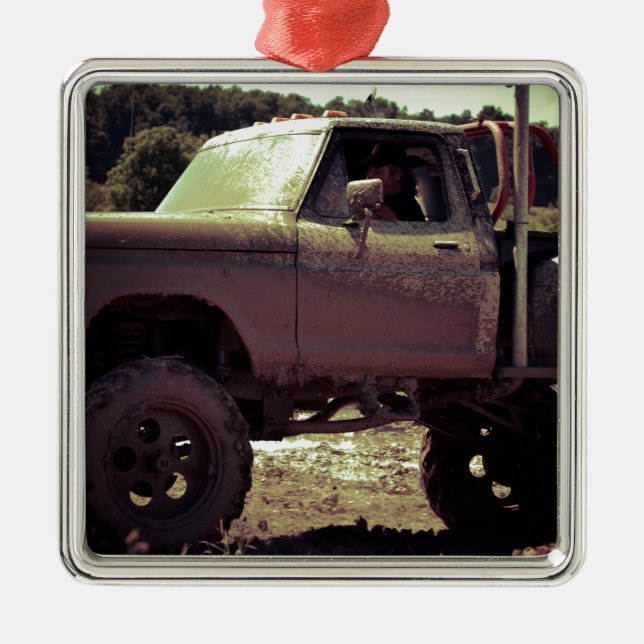 Ornement Carré Argenté Camion de Mudbogging 4x4 (Devant)