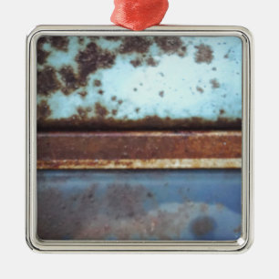 Ornement Carré Argenté Camion rouillé bleu et turquoise gros plan