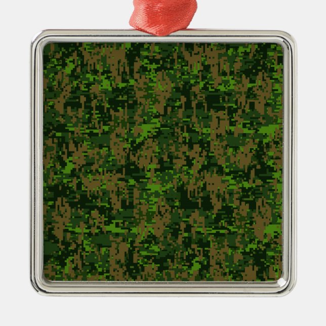 Ornement Carré Argenté Camouflage numérique vert de style Woodland (Devant)